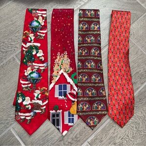 Lot Of 4 Assorted Red Christmas Silk Ties